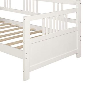 Wooden Daybed Frame Twin Size, Multifunctional Full Wooden Slats Support Sofa Bed, for Bedroom Living Room for Kids Adults, White