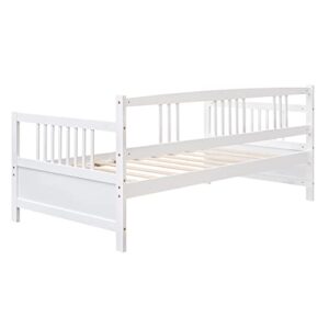 Wooden Daybed Frame Twin Size, Multifunctional Full Wooden Slats Support Sofa Bed, for Bedroom Living Room for Kids Adults, White