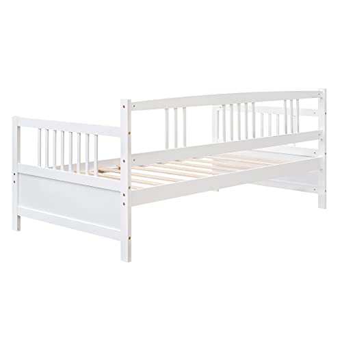 Wooden Daybed Frame Twin Size, Multifunctional Full Wooden Slats Support Sofa Bed, for Bedroom Living Room for Kids Adults, White