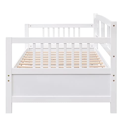 Wooden Daybed Frame Twin Size, Multifunctional Full Wooden Slats Support Sofa Bed, for Bedroom Living Room for Kids Adults, White