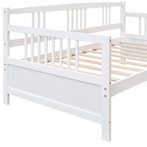 Wooden Daybed Frame Twin Size, Multifunctional Full Wooden Slats Support Sofa Bed, for Bedroom Living Room for Kids Adults, White