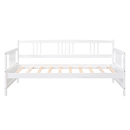 Wooden Daybed Frame Twin Size, Multifunctional Full Wooden Slats Support Sofa Bed, for Bedroom Living Room for Kids Adults, White