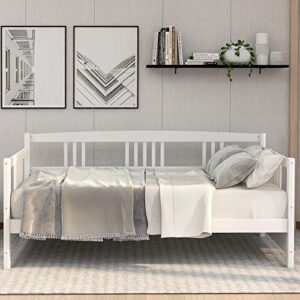 Wooden Daybed Frame Twin Size, Multifunctional Full Wooden Slats Support Sofa Bed, for Bedroom Living Room for Kids Adults, White