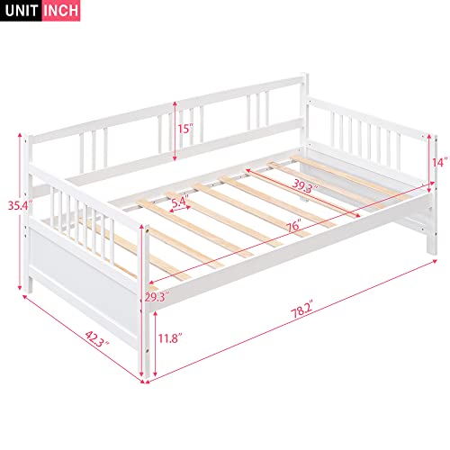 Wooden Daybed Frame Twin Size, Multifunctional Full Wooden Slats Support Sofa Bed, for Bedroom Living Room for Kids Adults, White