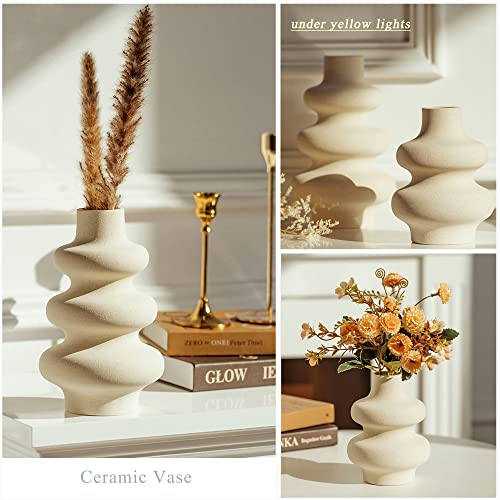 Steviieden Ceramic Vases Set 2, Modern Home Decor,Off White Round Vases,Modern Dried Flower Vases, Boho Home Decor for Centerpieces Wedding Dinner Table Party Living Room Office Bedroom