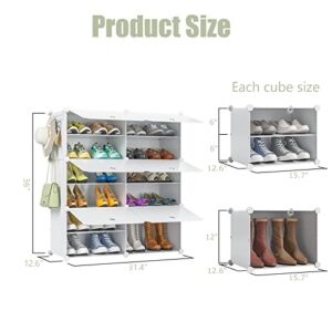 FUNLAX Shoe Rack, 6 Tier Plastic Shoe Storage Cabinet 24 Pairs Shoe Rack Organizer with Door for Closet Entryway Taller Shoes Boots Organizer