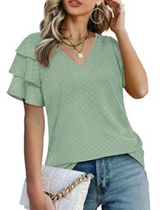 blouses for women fashion 2023 ruffle sleeve business casual tops light green xl