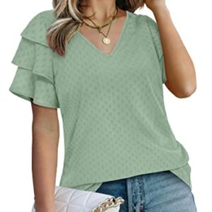 Blouses for Women Fashion 2023 Ruffle Sleeve Business Casual Tops Light Green XL