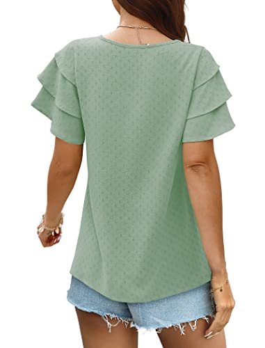 Blouses for Women Fashion 2023 Ruffle Sleeve Business Casual Tops Light Green XL