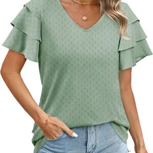 Blouses for Women Fashion 2023 Ruffle Sleeve Business Casual Tops Light Green XL