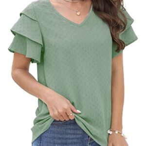 Blouses for Women Fashion 2023 Ruffle Sleeve Business Casual Tops Light Green XL