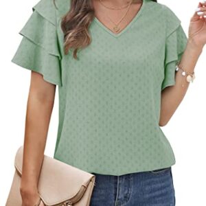 Blouses for Women Fashion 2023 Ruffle Sleeve Business Casual Tops Light Green XL