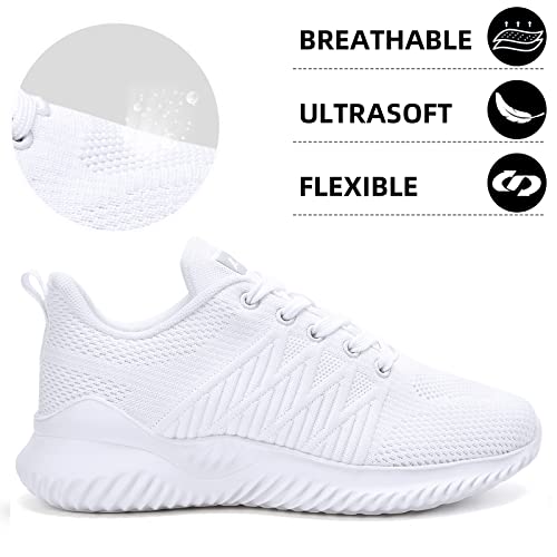 Akk White Tennis Shoes for Women Memory Foam Walking Slip On Lightweight Comfort Fashion Sneakers for Workout Gym Athletic White Size 8