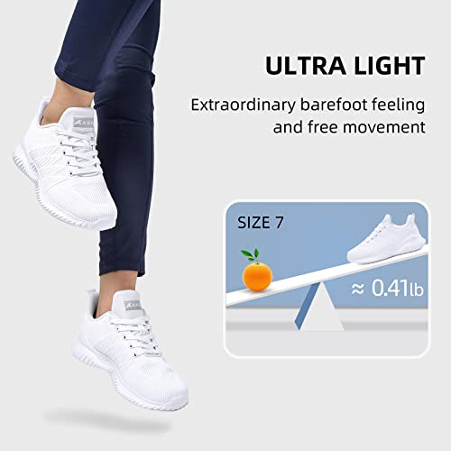 Akk White Tennis Shoes for Women Memory Foam Walking Slip On Lightweight Comfort Fashion Sneakers for Workout Gym Athletic White Size 8