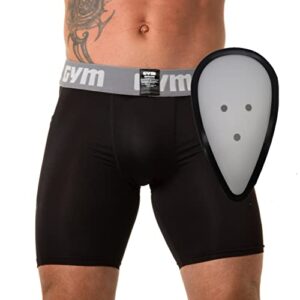gym men's sports compression shorts with cup pocket and hard cup included (medium, black)