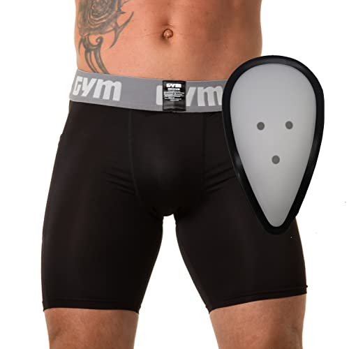 Gym Men's Sports Compression Shorts with Cup Pocket and Hard Cup Included (Medium, Black)