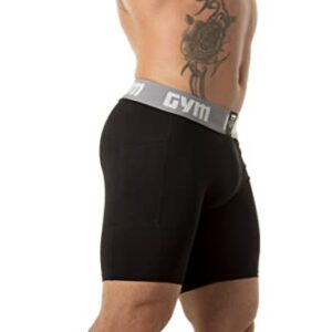 Gym Men's Sports Compression Shorts with Cup Pocket and Hard Cup Included (Medium, Black)