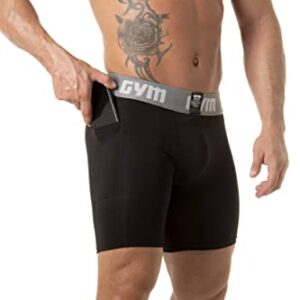 Gym Men's Sports Compression Shorts with Cup Pocket and Hard Cup Included (Medium, Black)