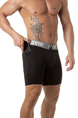 Gym Men's Sports Compression Shorts with Cup Pocket and Hard Cup Included (Medium, Black)