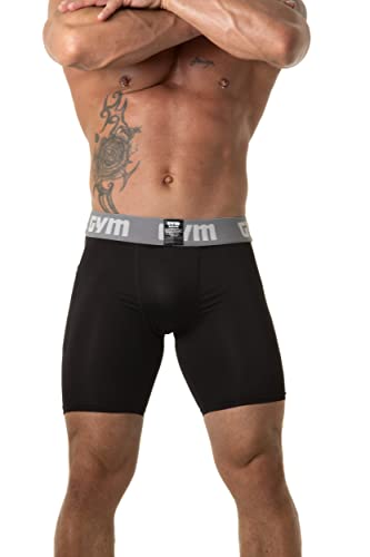 Gym Men's Sports Compression Shorts with Cup Pocket and Hard Cup Included (Medium, Black)