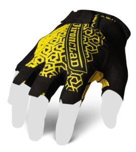 ironclad gaming gloves, half finger coverage, precision fit, performance silicone grip, moisture wicking construction, yellow and black, small, 1 pair