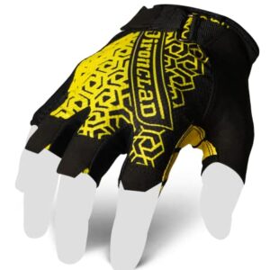 Ironclad Gaming Gloves, Half Finger Coverage, Precision Fit, Performance Silicone Grip, Moisture Wicking Construction, Yellow and Black, Small, 1 Pair