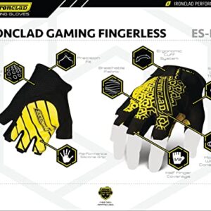 Ironclad Gaming Gloves, Half Finger Coverage, Precision Fit, Performance Silicone Grip, Moisture Wicking Construction, Yellow and Black, Small, 1 Pair