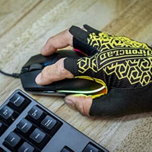 Ironclad Gaming Gloves, Half Finger Coverage, Precision Fit, Performance Silicone Grip, Moisture Wicking Construction, Yellow and Black, Small, 1 Pair