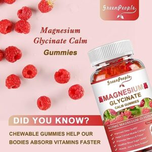 Magnesium Glycinate Gummies 400mg - Sugar Free Magnesium Potassium Supplement with Vitamin D, B6, CoQ10 for Calm Mood & Sleep Support - 60 Raspberry Gummies