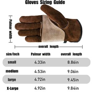 WZQH Leather Work Gloves for Men or Women. Large Glove for Gardening, Tig/Mig Welding, Construction, Chainsaw, Farm, Ranch, etc. Cowhide, Cotton Lined, Utility, Firm Grip, Durable. Coffee-grey L