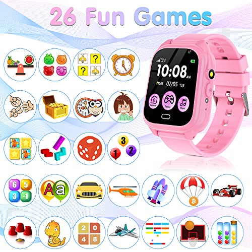 SYEEKOM Smart Watch for Kids - Kids Smart Watch Boys with 26 Games, Camera, Video Music Player Calculator Pedometer, Educational Learning Toys Toddles Game Watch 3-12 (Pink)