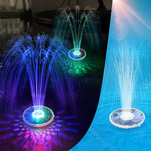 FineBud Solar Pool Fountain with Underwater Lights,6 Lighting Modes Floating Pool Fountain for Above Ground Pool,Waterproof Outdoor Solar Water Fountain Pump,Pool Sprinkler Fountain for Bird Bath,Pond