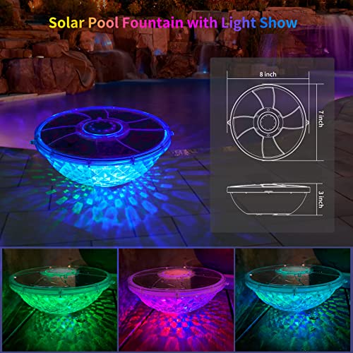 FineBud Solar Pool Fountain with Underwater Lights,6 Lighting Modes Floating Pool Fountain for Above Ground Pool,Waterproof Outdoor Solar Water Fountain Pump,Pool Sprinkler Fountain for Bird Bath,Pond