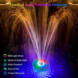 FineBud Solar Pool Fountain with Underwater Lights,6 Lighting Modes Floating Pool Fountain for Above Ground Pool,Waterproof Outdoor Solar Water Fountain Pump,Pool Sprinkler Fountain for Bird Bath,Pond