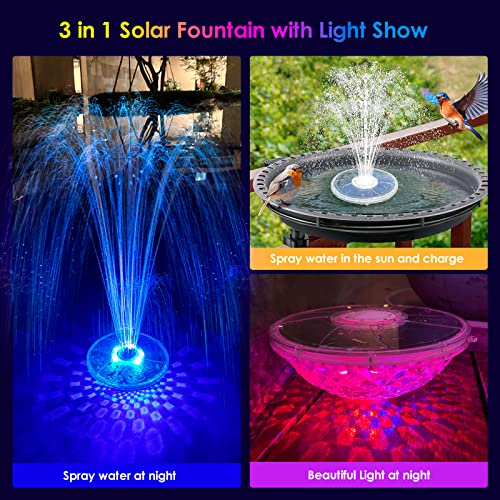 FineBud Solar Pool Fountain with Underwater Lights,6 Lighting Modes Floating Pool Fountain for Above Ground Pool,Waterproof Outdoor Solar Water Fountain Pump,Pool Sprinkler Fountain for Bird Bath,Pond