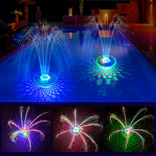 FineBud Solar Pool Fountain with Underwater Lights,6 Lighting Modes Floating Pool Fountain for Above Ground Pool,Waterproof Outdoor Solar Water Fountain Pump,Pool Sprinkler Fountain for Bird Bath,Pond