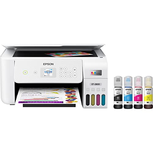 Epson EcoTank ET-2800 Wireless Color All-in-One Supertank Inkjet Printer, White - Print Scan Copy - 10 ppm, 5760 x 1440 dpi, 1.44" LCD Display, Borderless Photo Prints