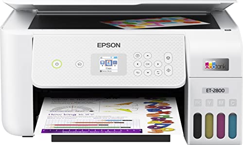 Epson EcoTank ET-2800 Wireless Color All-in-One Supertank Inkjet Printer, White - Print Scan Copy - 10 ppm, 5760 x 1440 dpi, 1.44" LCD Display, Borderless Photo Prints