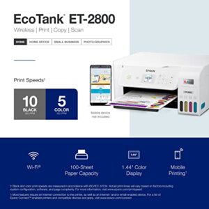 Epson EcoTank ET-2800 Wireless Color All-in-One Supertank Inkjet Printer, White - Print Scan Copy - 10 ppm, 5760 x 1440 dpi, 1.44" LCD Display, Borderless Photo Prints