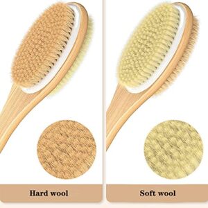 4PCS Wet and Dry Body Brush Set of 2 Dual-Sided Long Handle Shower Brush Set of 2 Short Bristles Dry Brush for Cellulite and Lymphatic Drainage Massage