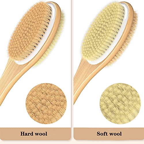 4PCS Wet and Dry Body Brush Set of 2 Dual-Sided Long Handle Shower Brush Set of 2 Short Bristles Dry Brush for Cellulite and Lymphatic Drainage Massage