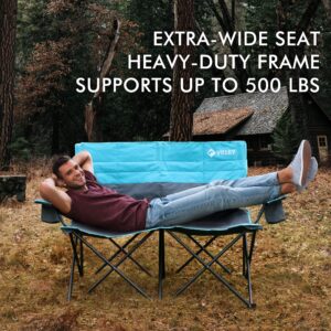 VILLEY Double Camping Chair, Extra Wide Loveseat, Heavy Duty Padded Camping Couch, Portable Folding Camp Chair w/Carry Bag, Steel Frame, Cup Holders for Camping Lawn Picnic Sports, Supports 500 LBS