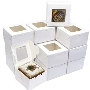 30PCS Bakery Boxes,4"x4"x2.5" Small Pastry Treat Boxes with Window Gift Packaging Boxes for Cookies,Pastries,Mini Cakes,Pie Slice,Stickers Included,(White)