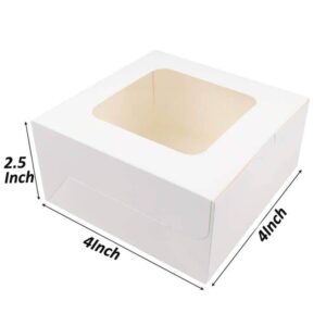 30PCS Bakery Boxes,4"x4"x2.5" Small Pastry Treat Boxes with Window Gift Packaging Boxes for Cookies,Pastries,Mini Cakes,Pie Slice,Stickers Included,(White)