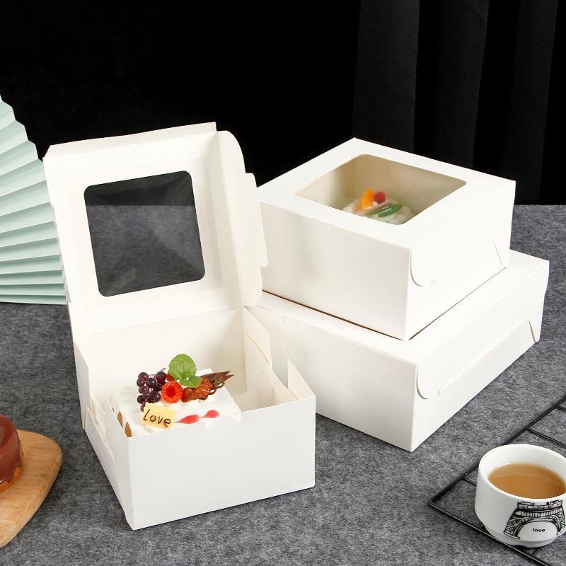 30PCS Bakery Boxes,4"x4"x2.5" Small Pastry Treat Boxes with Window Gift Packaging Boxes for Cookies,Pastries,Mini Cakes,Pie Slice,Stickers Included,(White)