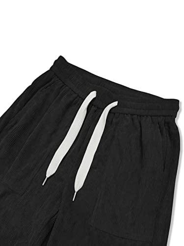 Floerns Men's Casual Corduroy Pants Drawstring Waist Straight Leg Cargo Pants Black M