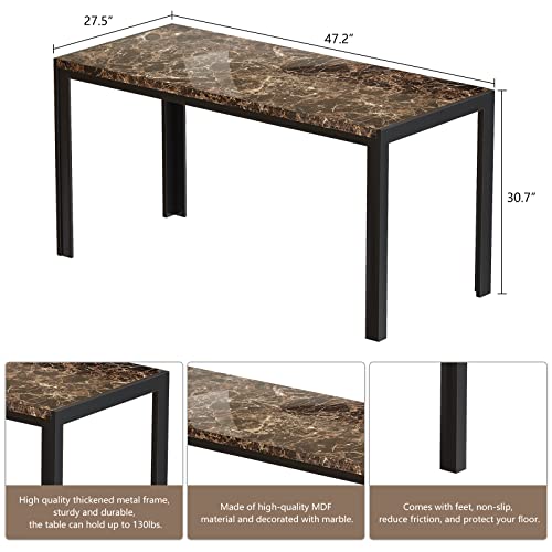 DKLGG Dining Room Table Set for 4, Faux Marble Kitchen Table with 2 PU Leather Upholstered Dining Benches, Upgrade Dinner Table Set for 4-6, Kitchen & Dining Room Tables for Small Space Apartment