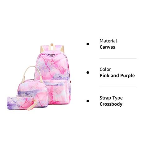 CAMTOP School Backpacks for Girls Teen Lightweight Waterproof Backpack Bookbags Set(Tie Dye Pink Purple)