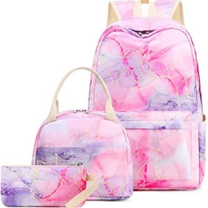 CAMTOP School Backpacks for Girls Teen Lightweight Waterproof Backpack Bookbags Set(Tie Dye Pink Purple)