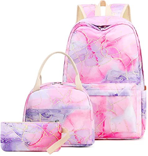 CAMTOP School Backpacks for Girls Teen Lightweight Waterproof Backpack Bookbags Set(Tie Dye Pink Purple)